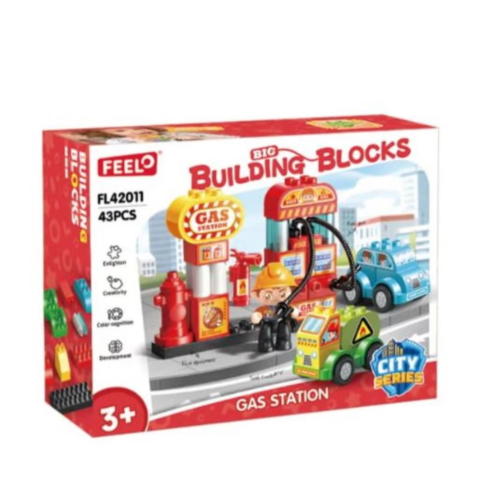 Feelo 43-Piece Gas Station Building Blocks Set – City Construction Toy for Kids