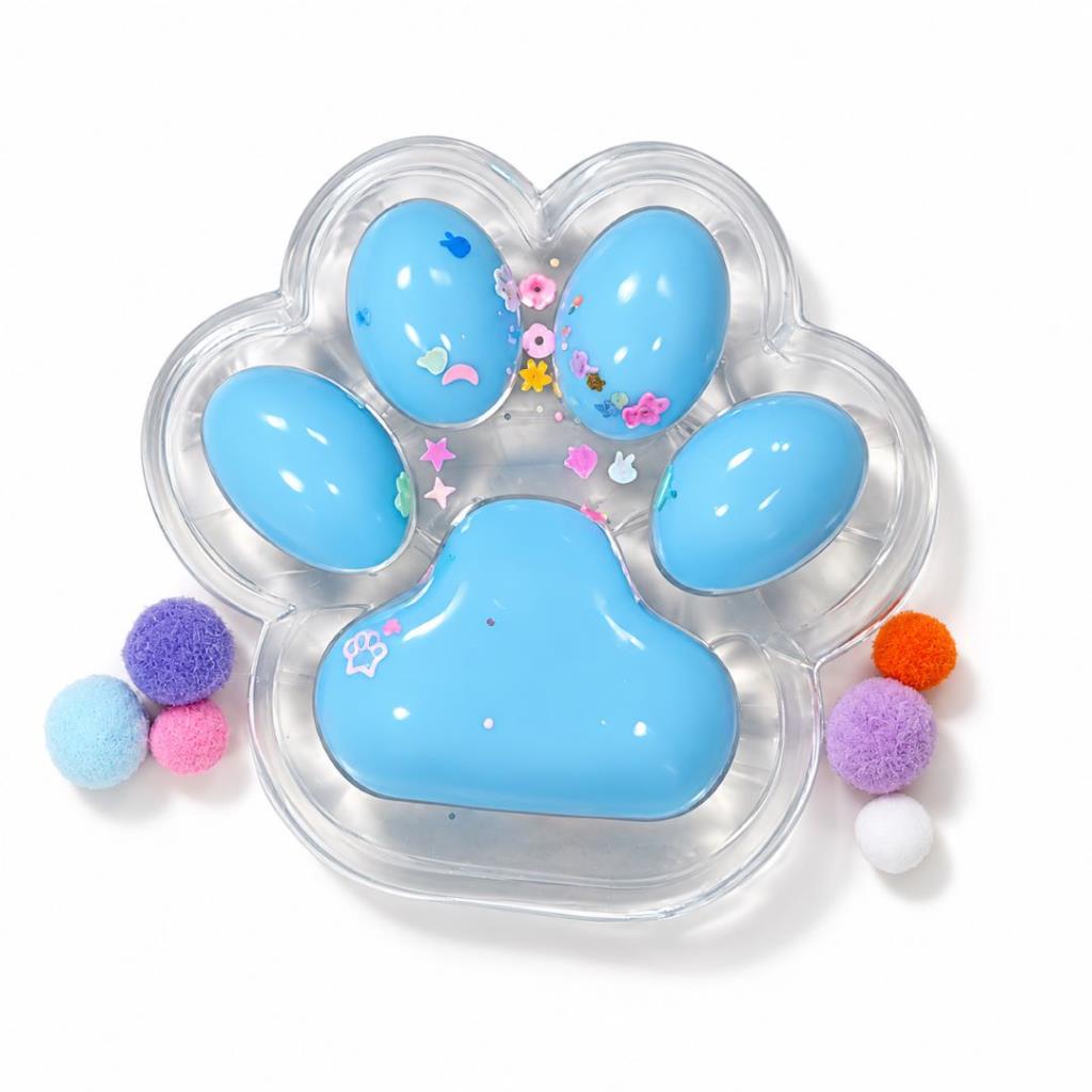 Pinch Family Blue Paw-Shaped Sensory Fidget Toy with Colorful Pom-Poms