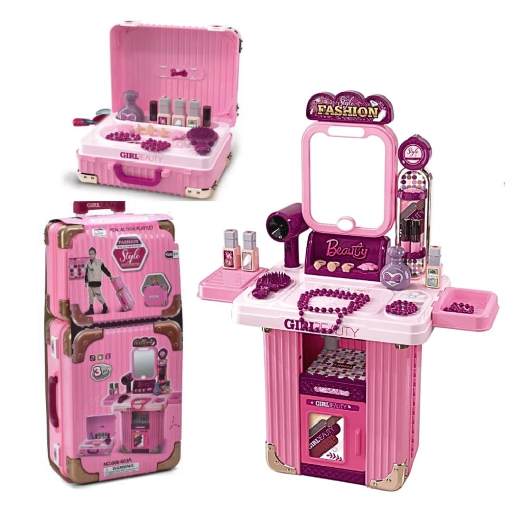 3-in-1 Girls Beauty Vanity Suitcase Play Set