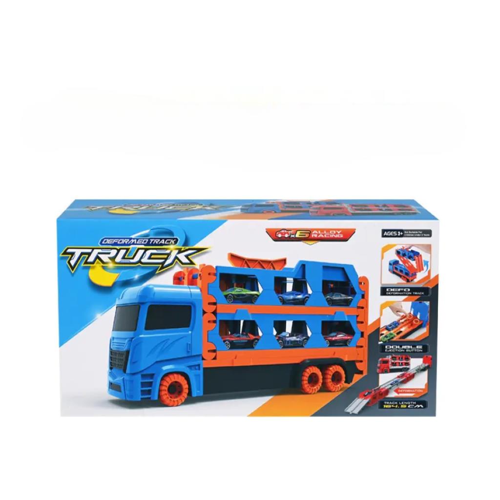 Transforming Truck Car Transporter & Racing Track Set with Alloy Cars