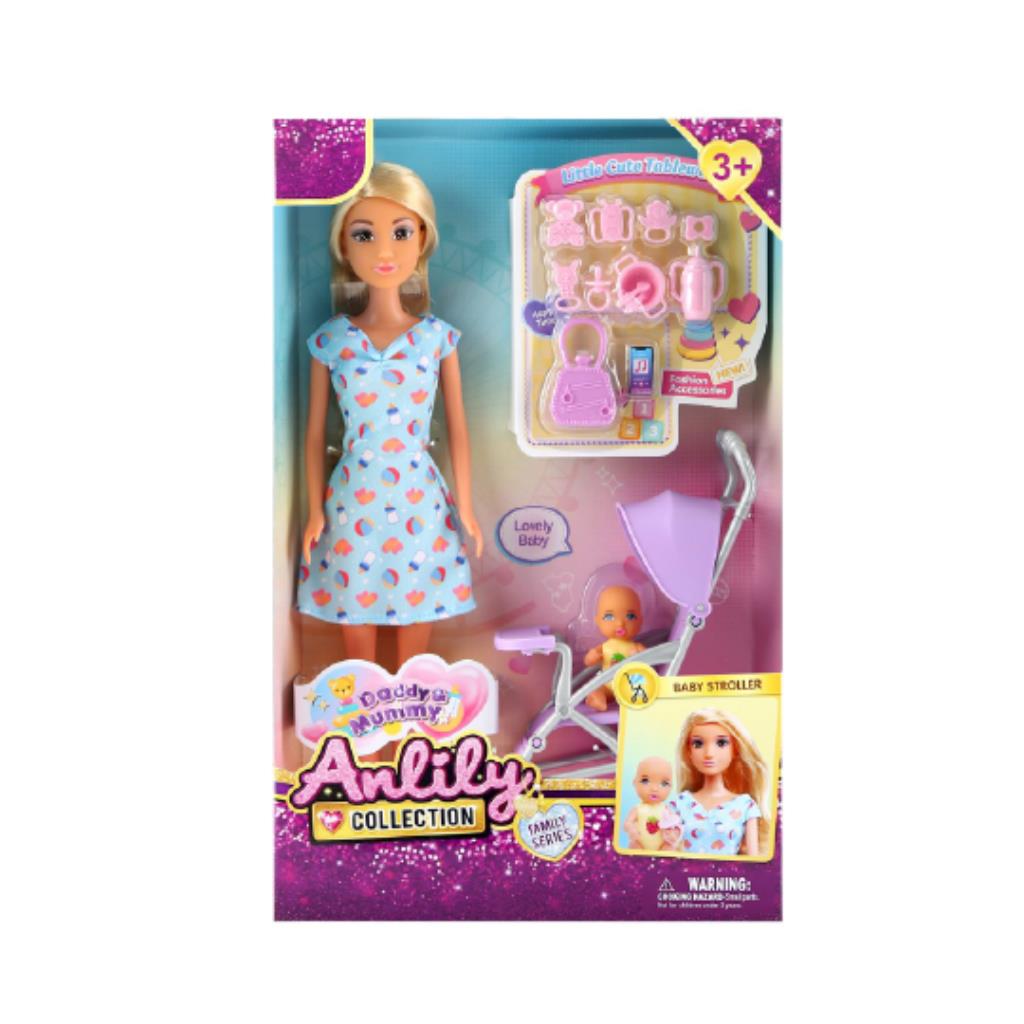 Anlily Mommy & Baby Stroller Playset – Doll with Baby, Pram & Care Accessories