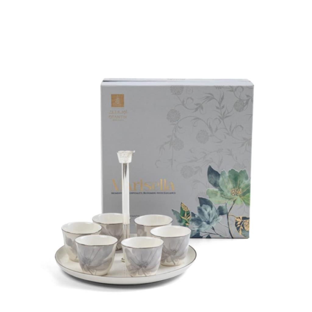 Arabic Coffee Set 7 Pcs From Marisella - Grey + Silver