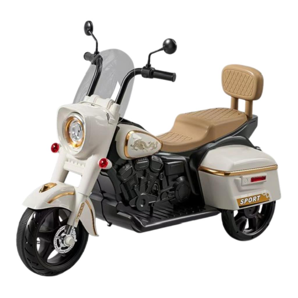Kids Electric Ride-On Motorcycle (White & Gold Edition)