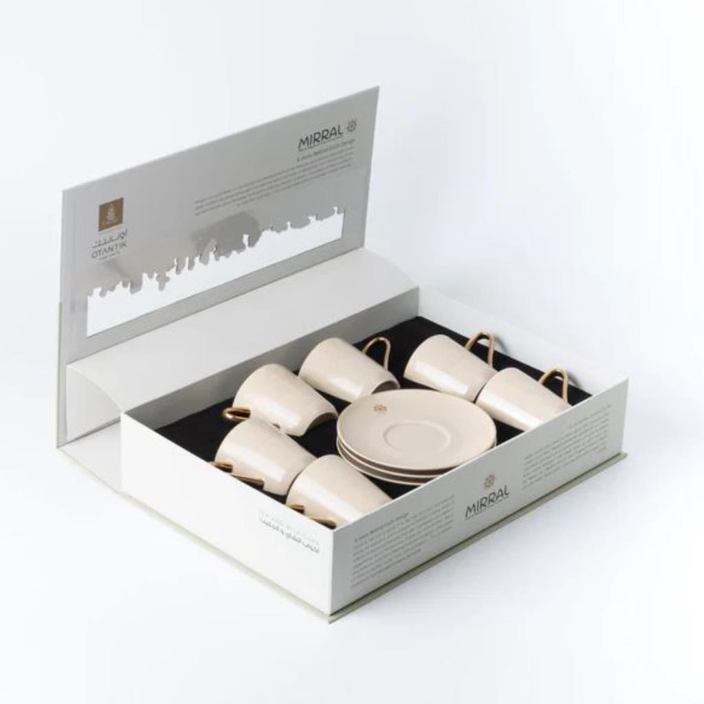 Porcelain Tea Set 12 Pcs From Mirral - Beige + Gold