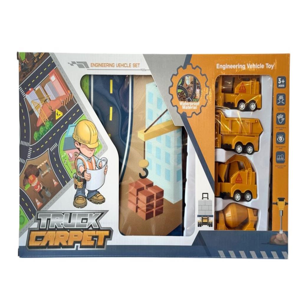 Engineering Construction Vehicle Road Carpet Playset with 4 Vehicles