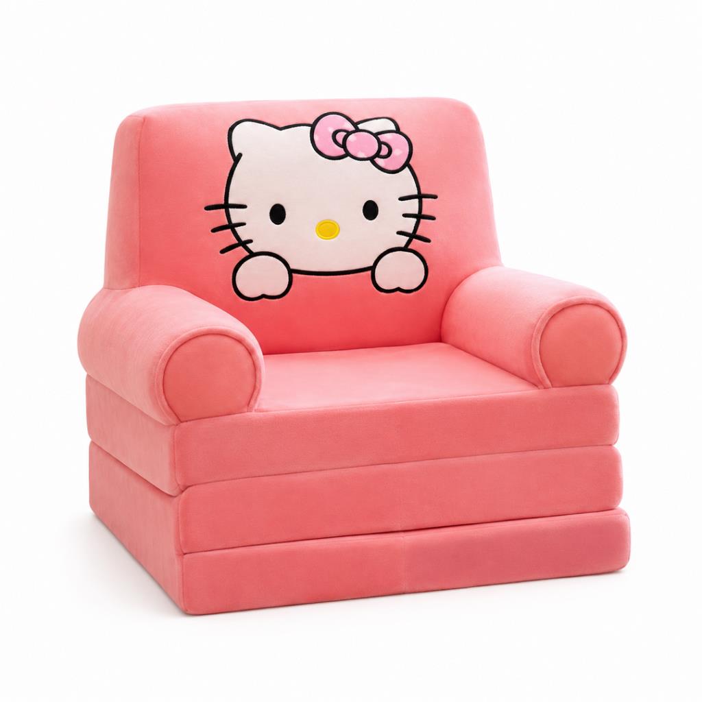 Pink Kitty Fold-Out Kids Sofa Bed