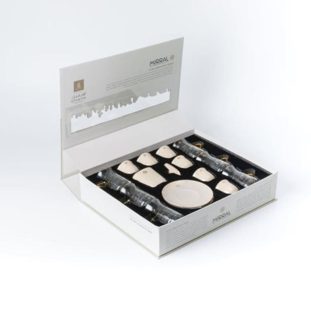 طقم شاي وقهوة عربية 19 قطعة من ميرال - بيج و ذهبي