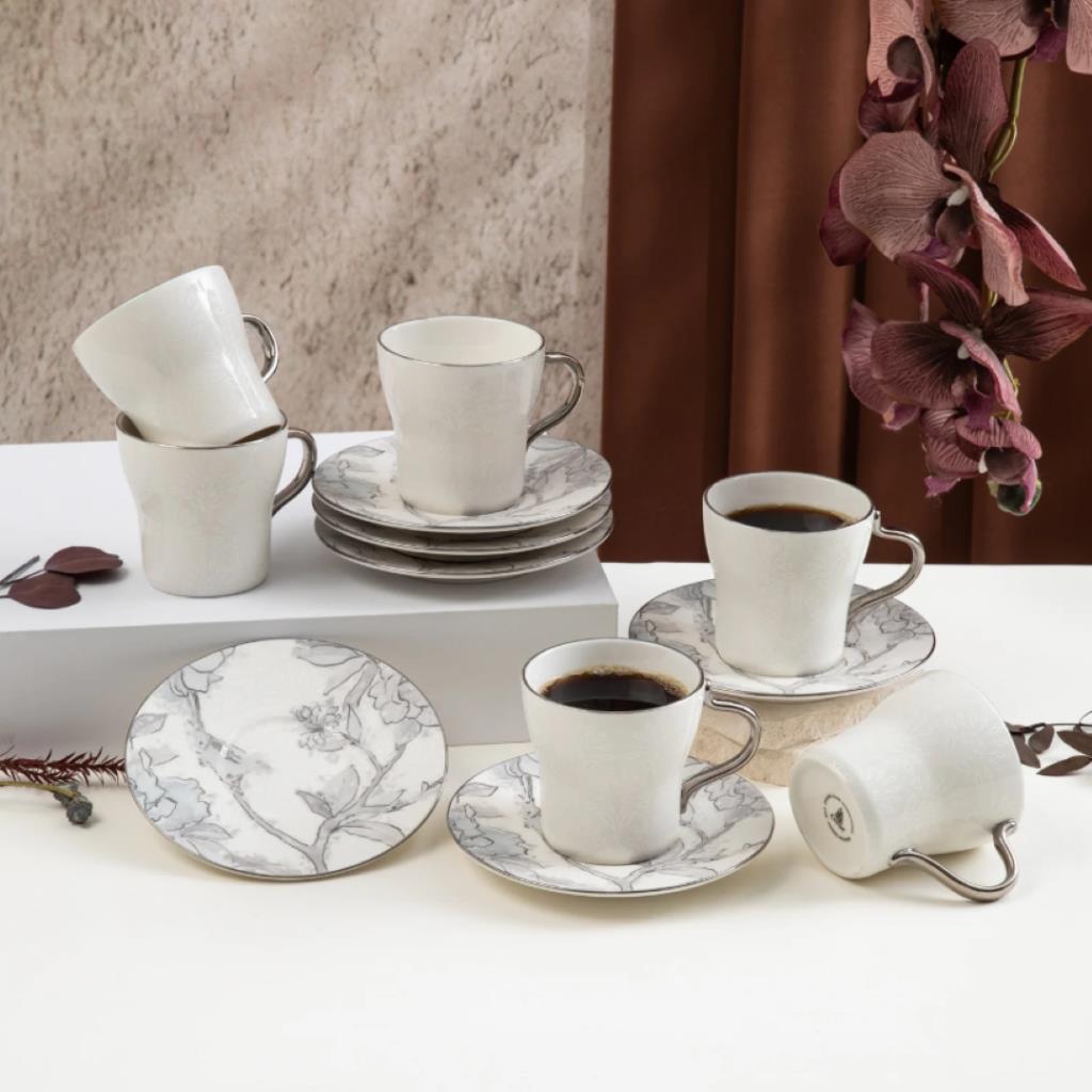 Luxury Floral Coffee Cup Set with Saucers