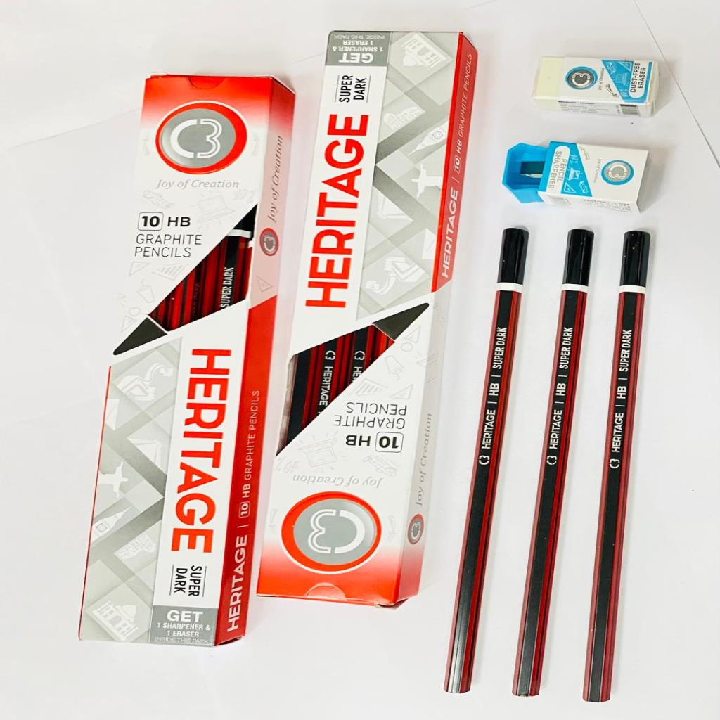مجموعة أقلام HERITAGE سوبر دارك HB10 مع مبراة وممحاة