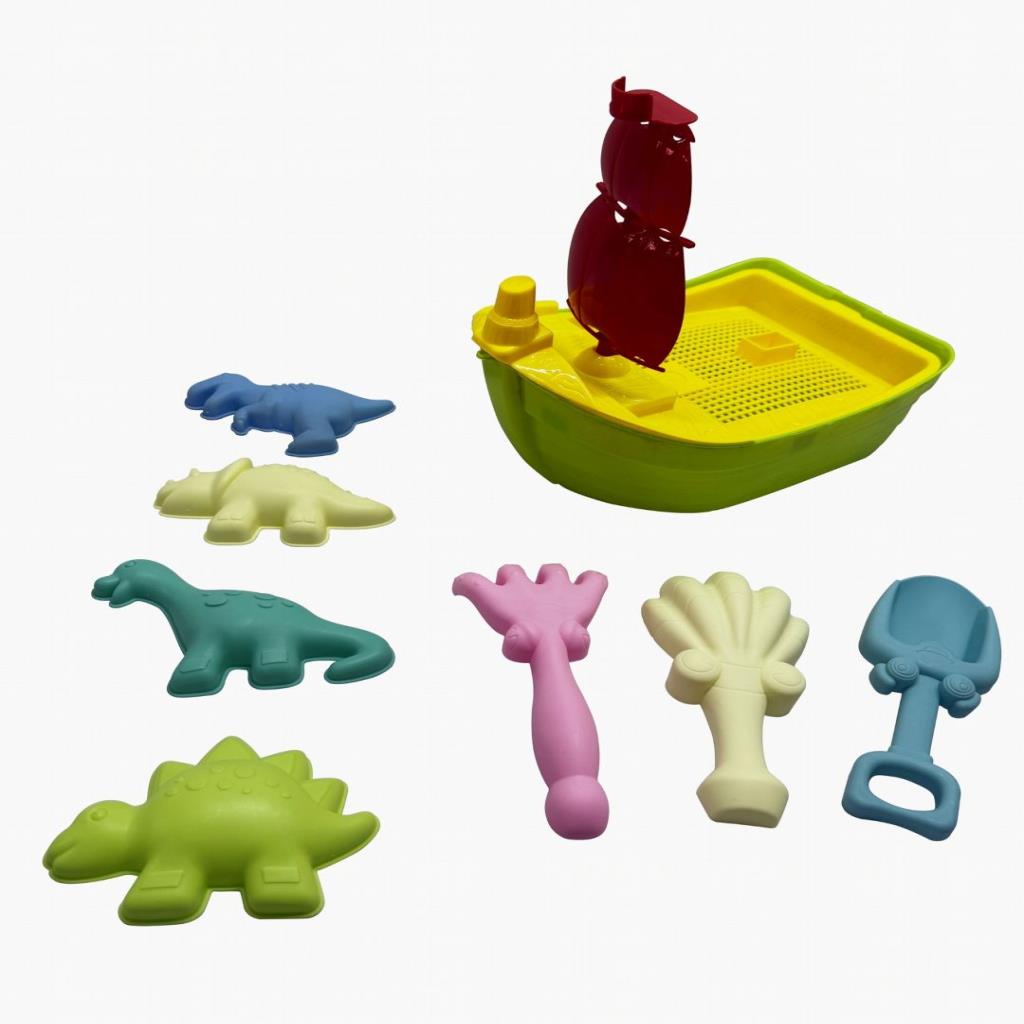 Beach Ship Set - Kids Bath Toy Set with Animal Molds & Floating Boat (Multi-piece Water Play Set