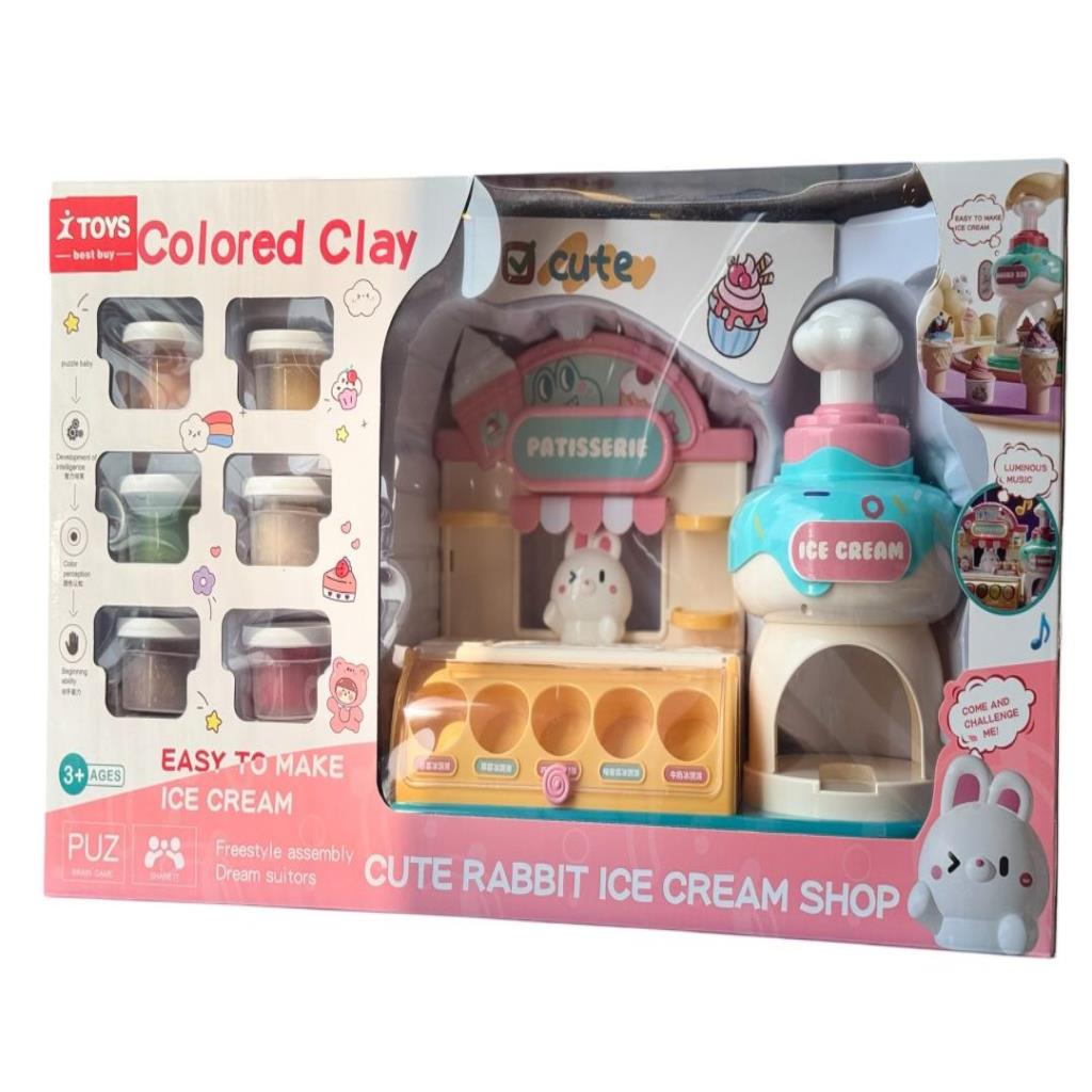Cute Rabbit Ice Cream Shop Clay Playset with Ice Cream Maker