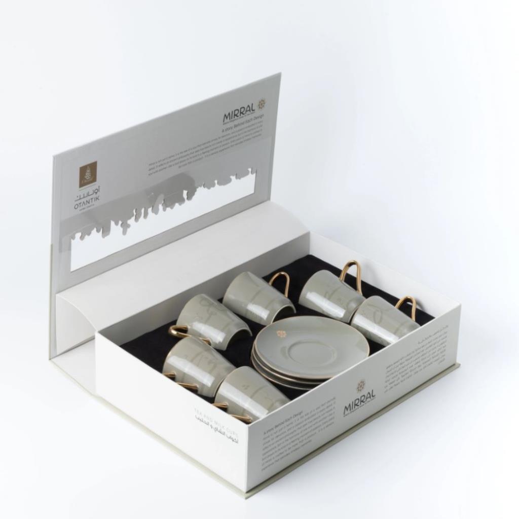 Porcelain Tea Set 12 Pcs From Mirral - Grey + Gold