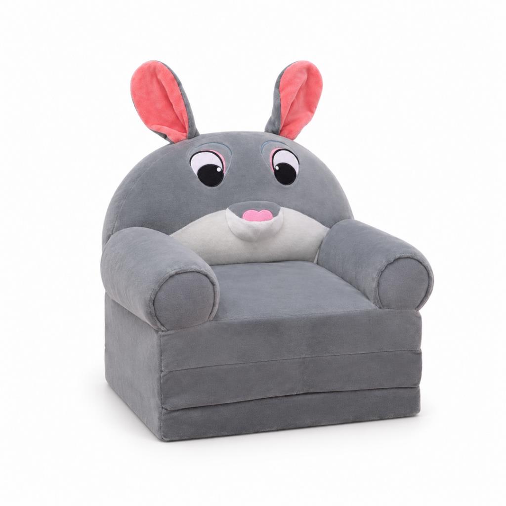 Fold-Out Bunny Kids Sofa Bed – Grey & Pink