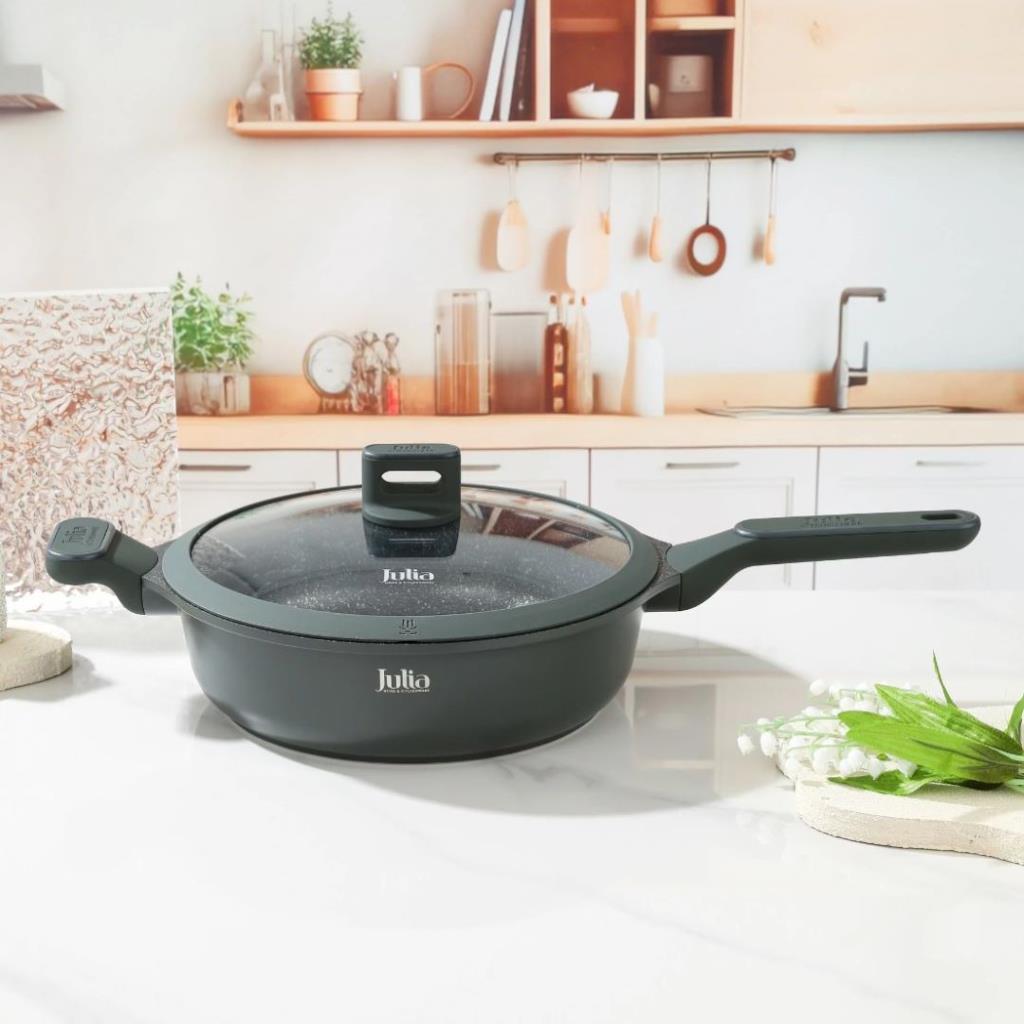 مقلاة قلي عميقة ELITE-PRO مع غطاء 28 سم – أخضر