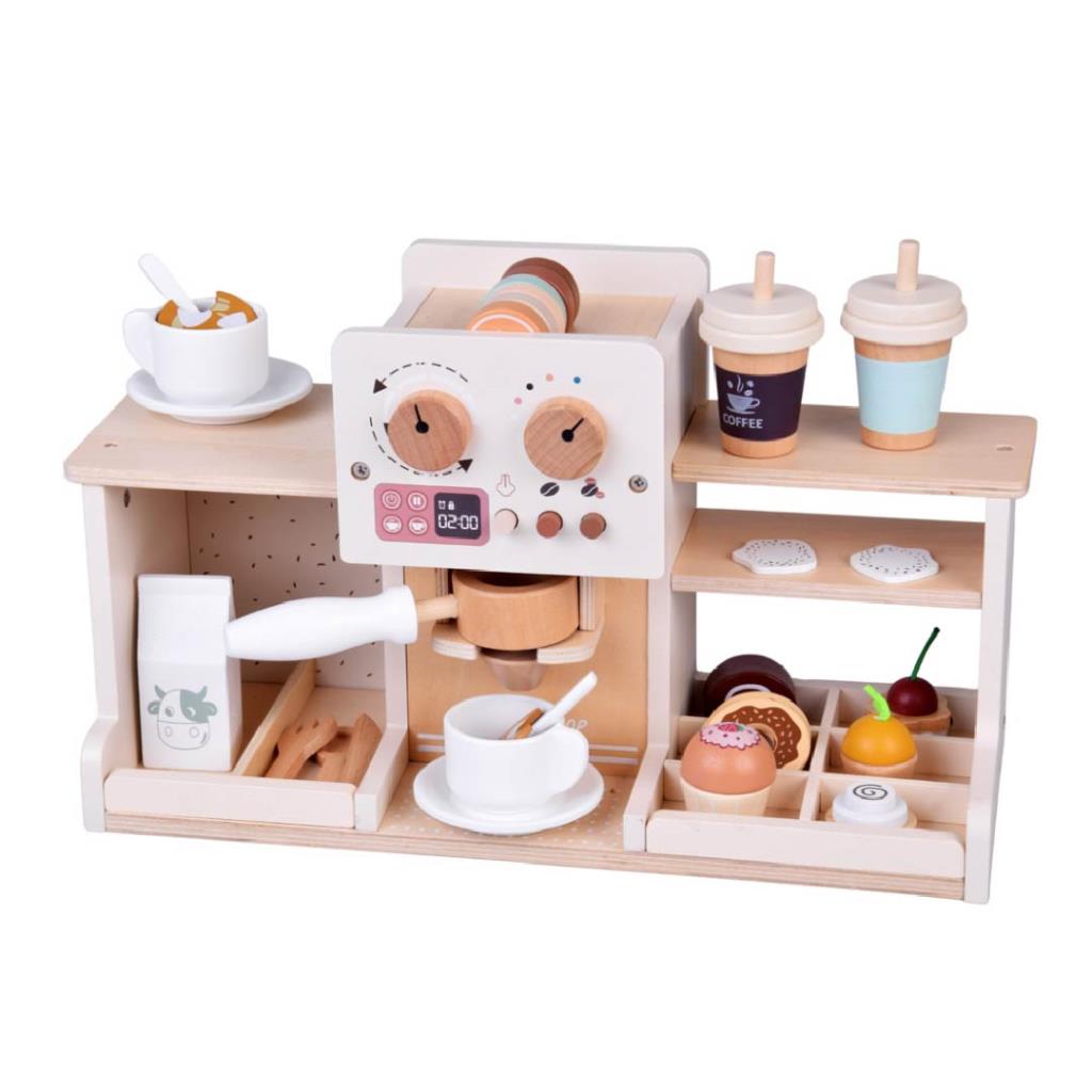 طقم مقهى خشبي للأطفال مع ماكينة قهوة وإكسسوارات