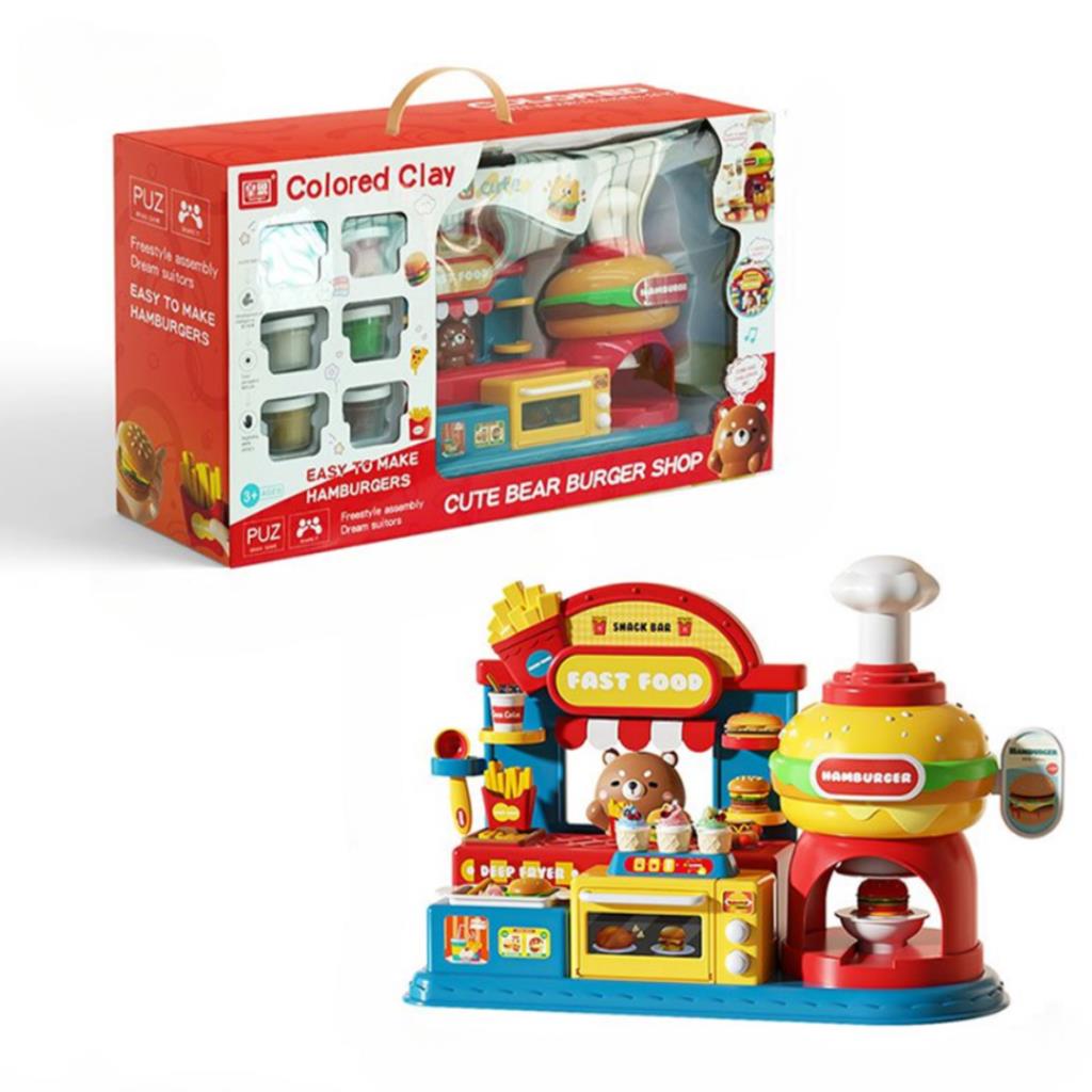Cute Bear Burger Shop Clay Playset with Hamburger Maker
