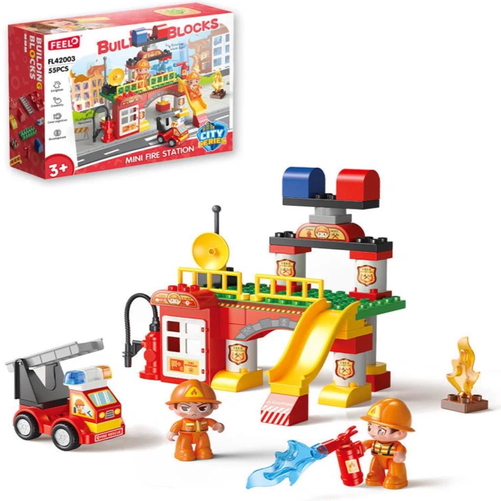 Feelo 55-Piece Mini Fire Station Building Blocks Set