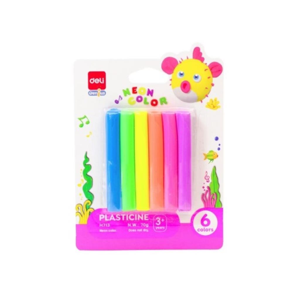 Deli Neon Color Plasticine Set – 6 Bright Colors (70g)