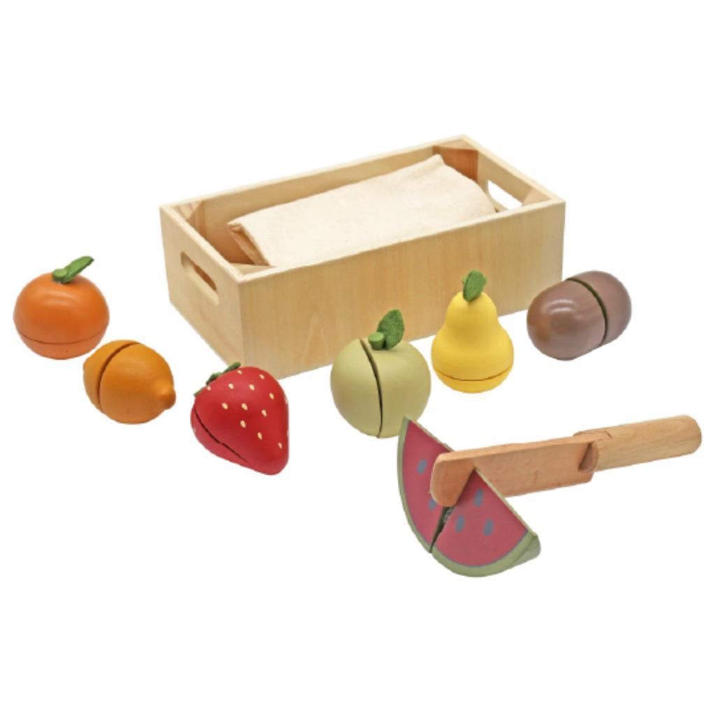 Wooden Cutting Fruits Play Set with Knife & Storage Box