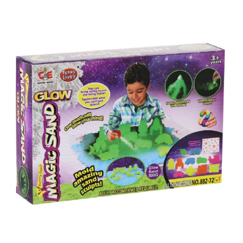 طقم الرمل السحري المضيء – رمل يتوهج في الظلام (500 غرام)