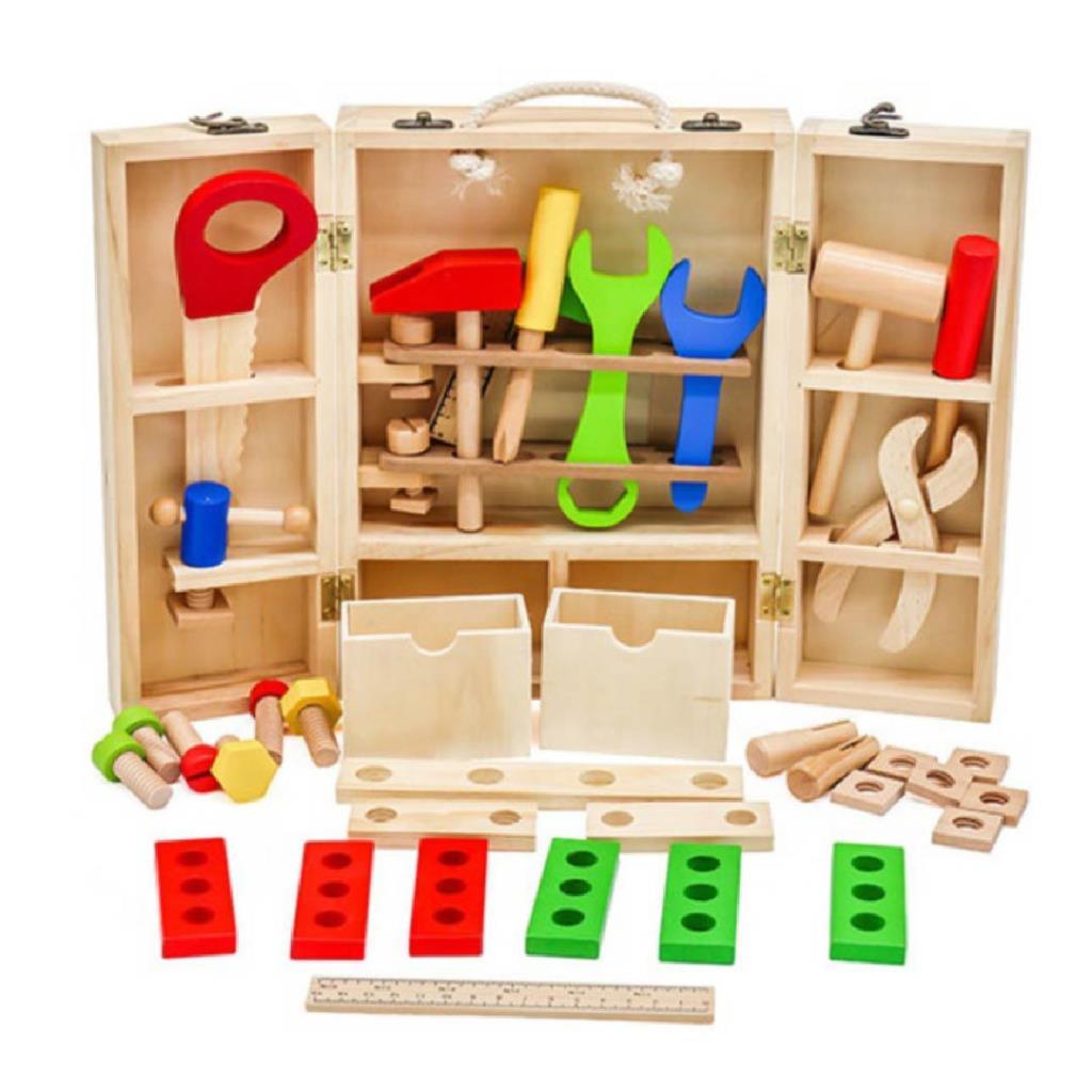 Kids Wooden Tool Box Set – Educational Workbench Kit