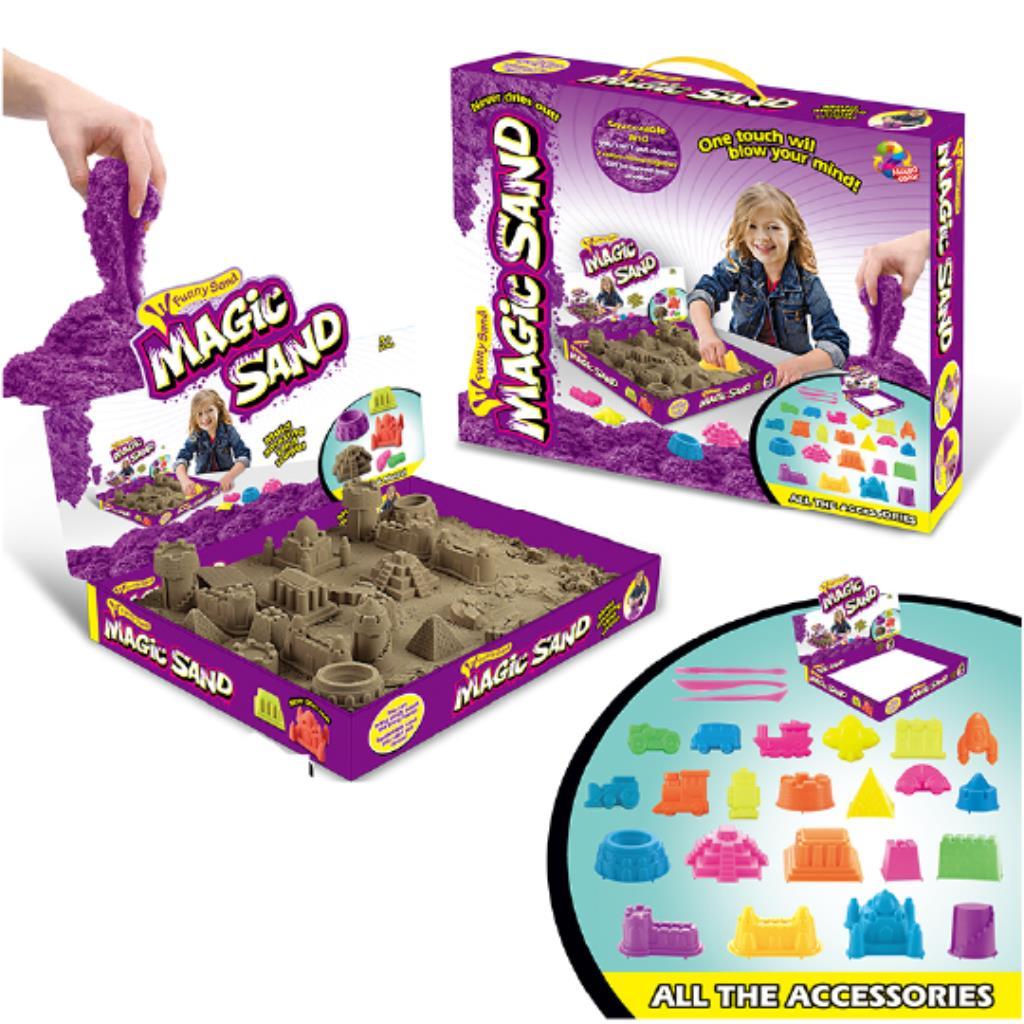 طقم الرمل السحري الضخم – رمل تشكيل مع صينية كبيرة وأكثر من 20 قالباً