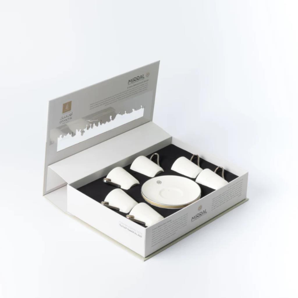 طقم القهوة التركية 12 قطعة من ميرال -أبيض و فضي