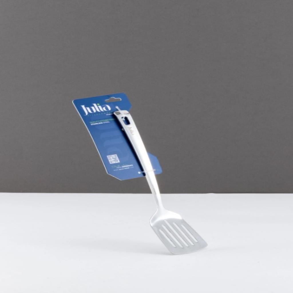 STAINLESS STEEL SLOTTED TURNER WITH LONG HANDLE - SILVER