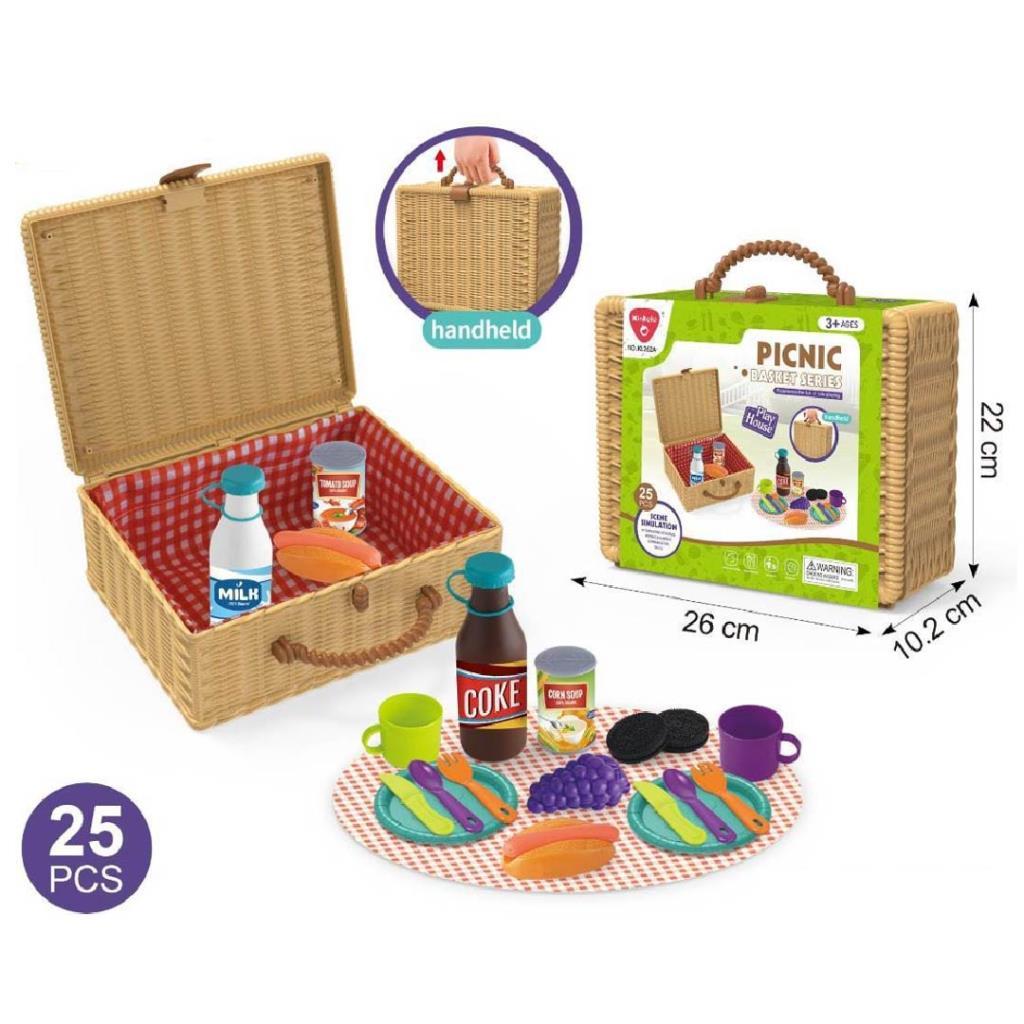 Kids Picnic Basket Playset – 25 Pieces