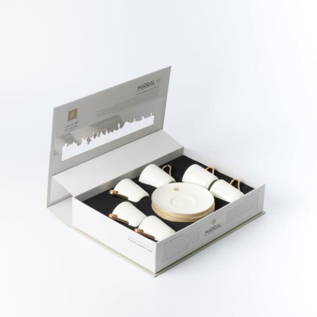 Porcelain Turkish Coffee Set 12 Pcs From Mirral - White + Gold