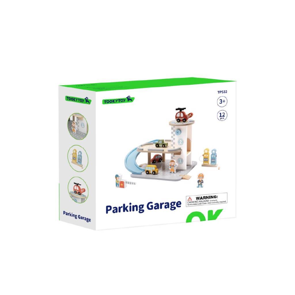 مرآب سيارات خشبي للأطفال مع مركبات