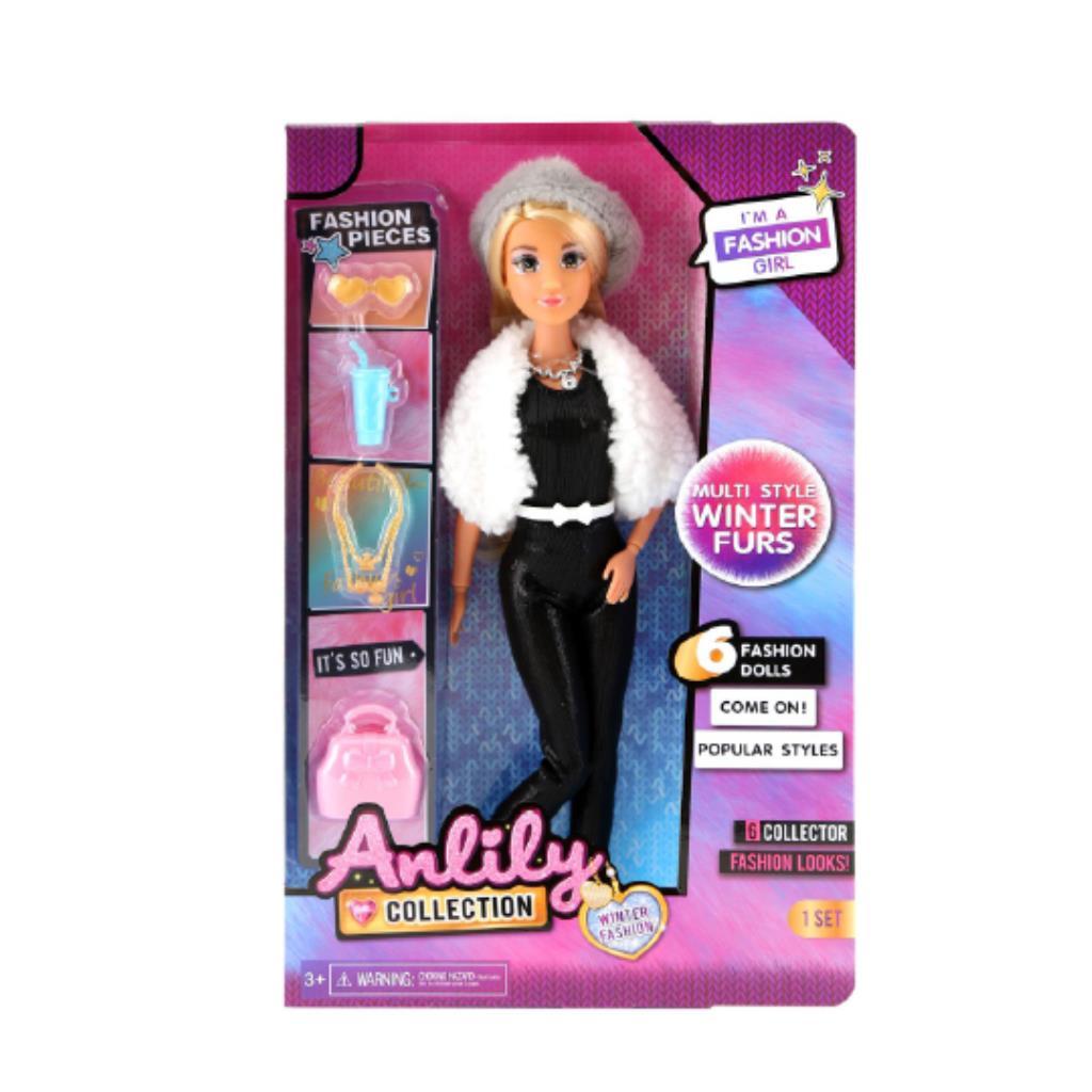 Anlily Winter Fashion Girl Doll – Stylish Doll with Fur Jacket & Fashion Accessories