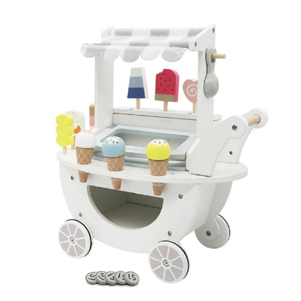 عربة آيس كريم خشبية للأطفال مع ملحقات