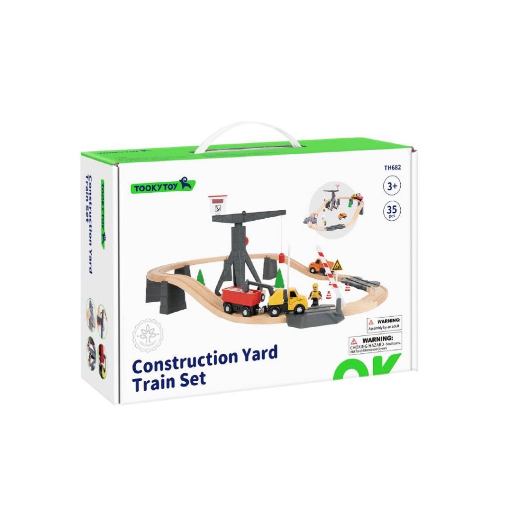 Wooden Construction Yard Train Set – 35 Pieces