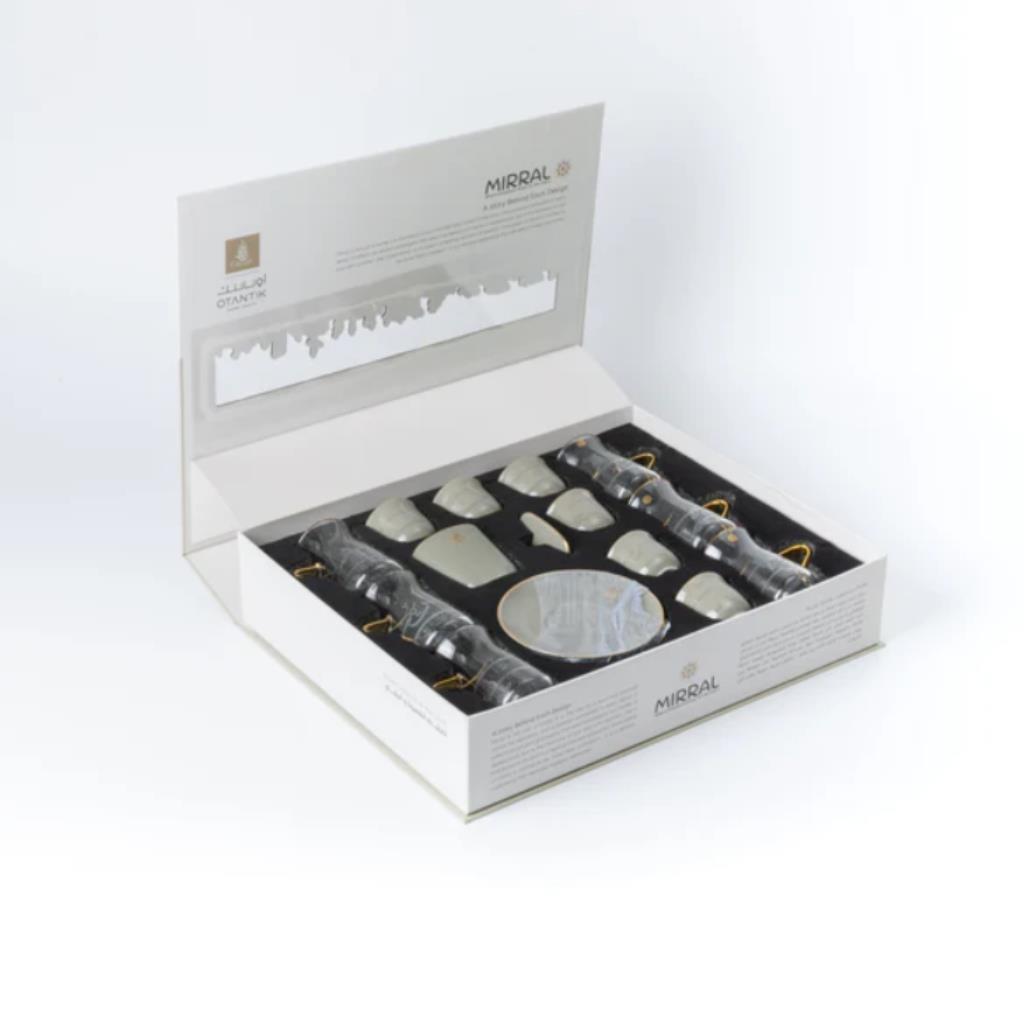 طقم شاي وقهوة عربية 19 قطعة من ميرال - رمادي و ذهبي