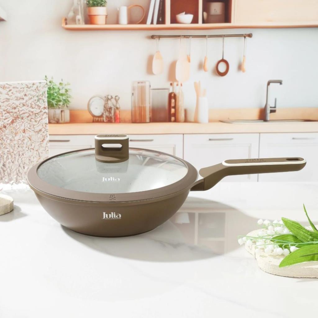 ELITE-PROF WOK PAN WITH LID 28CM-BROWN