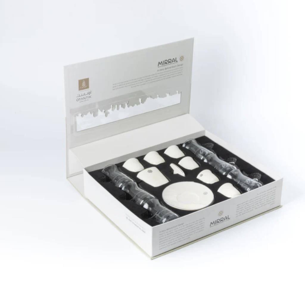Tea And Arabic Coffee Set 19 pcs From Mirral - White + Silver