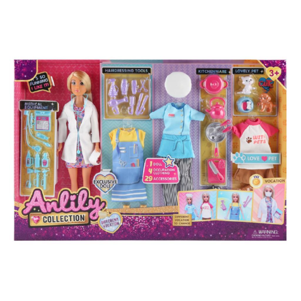Anlily 4-in-1 Occupation Doll Set with 29 Accessories