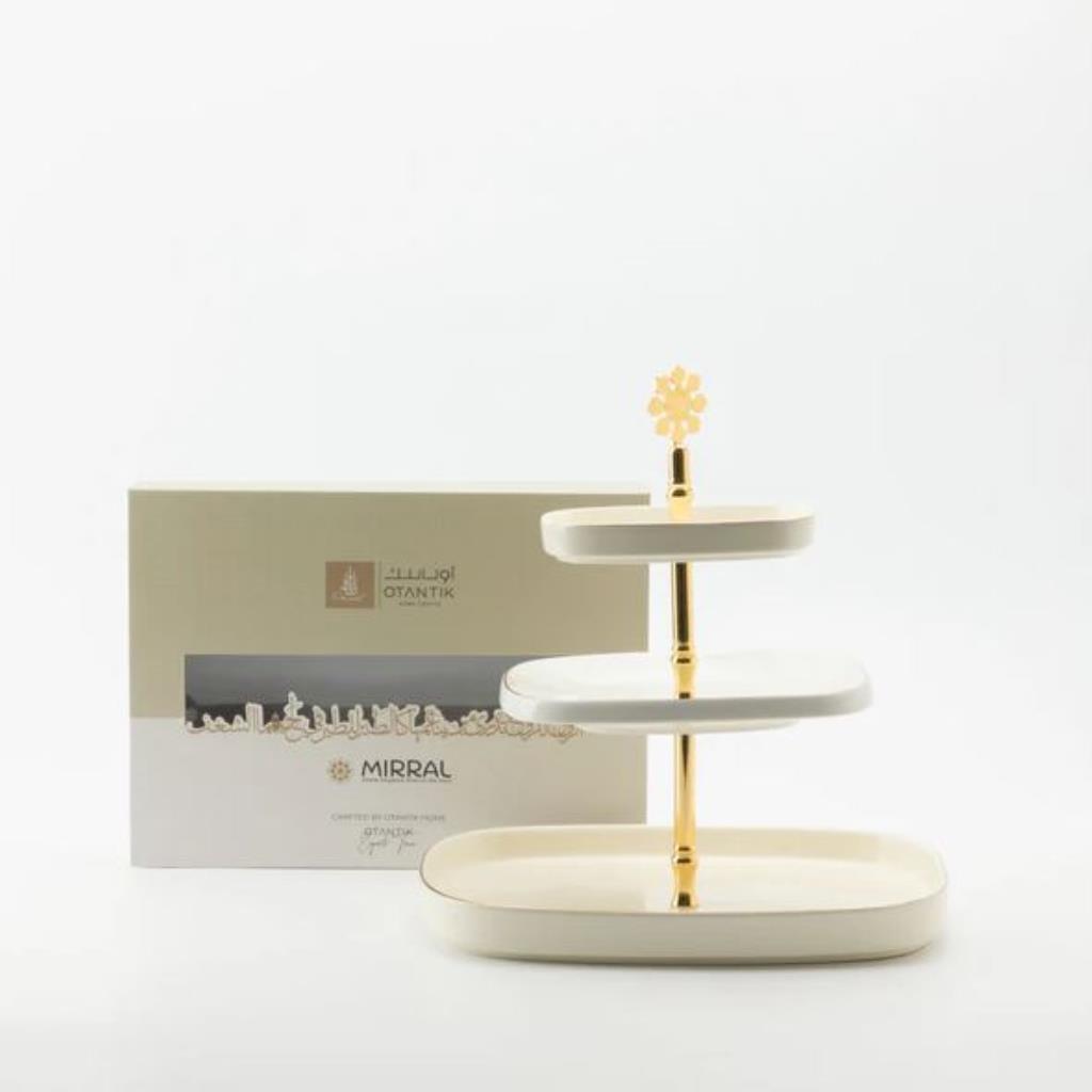 3 Layer Stand From Mirral - White + Gold