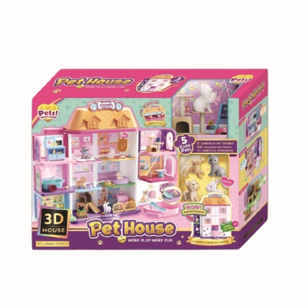 3D Pet House Playset with 5 Cute Pets