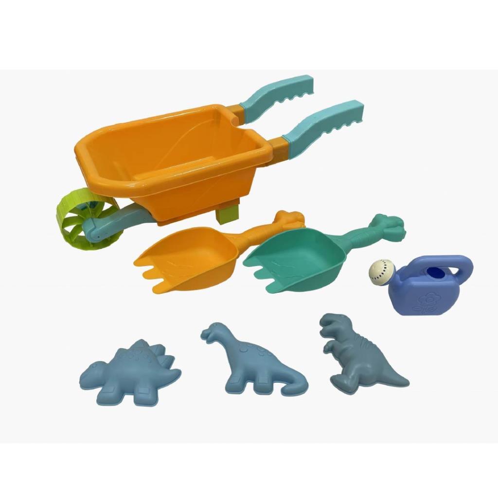 Beach Dinosaur Set- Kids Beach Wheelbarrow Sand Play Set with Dinosaur Molds