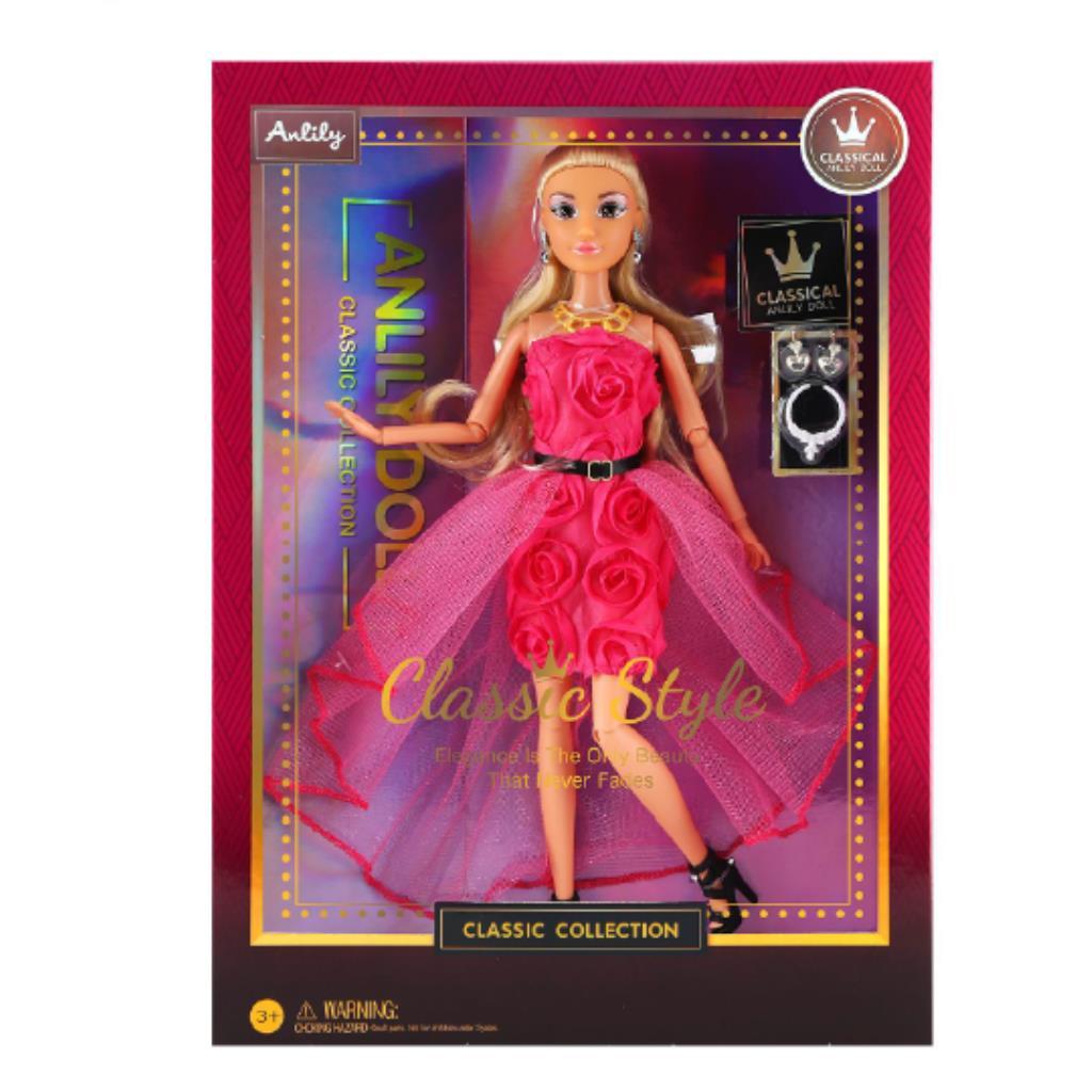 Anlily Classic Style Princess Doll – Rose Pink Floral Gown Edition with Jewelry Accessories