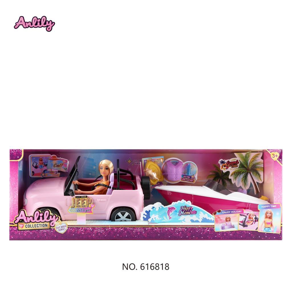 مجموعة مغامرات دمية أنليلي مع سيارة وقارب سريع وحيوان أليف