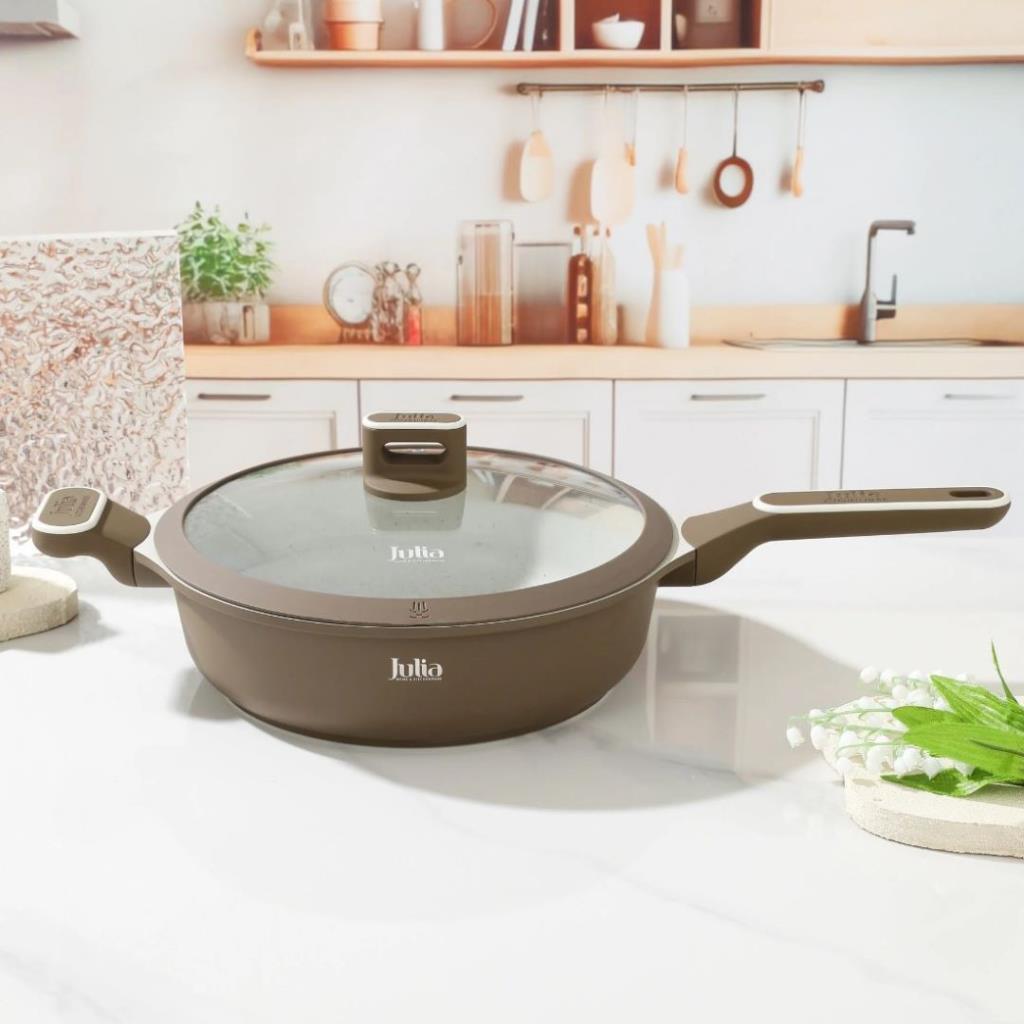 مقلاة قلي عميقة ELITE-PROF مع غطاء 28 سم – بني