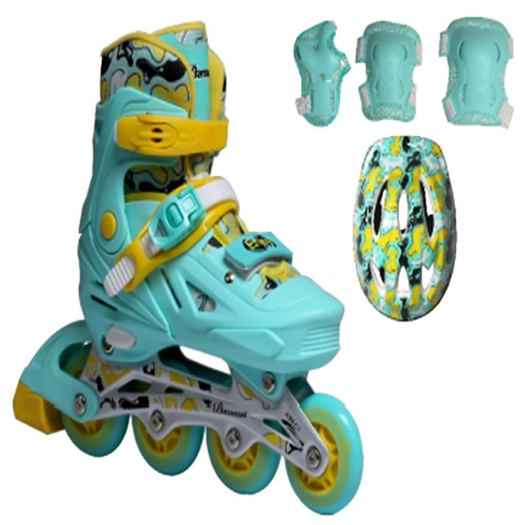 Kids Adjustable Inline Skates Set with Helmet & Protective Gear – Blue & Yellow- L size