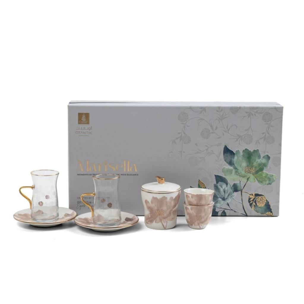 Tea And Arabic Coffee Set 19 pcs From Marisella - Red + Gold