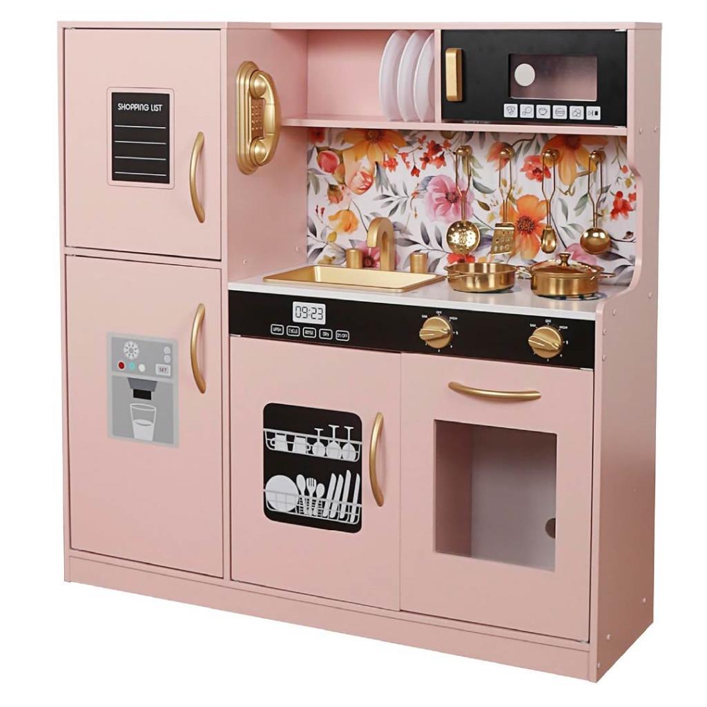 Luxury Wooden Play Kitchen – Pink & Gold Edition