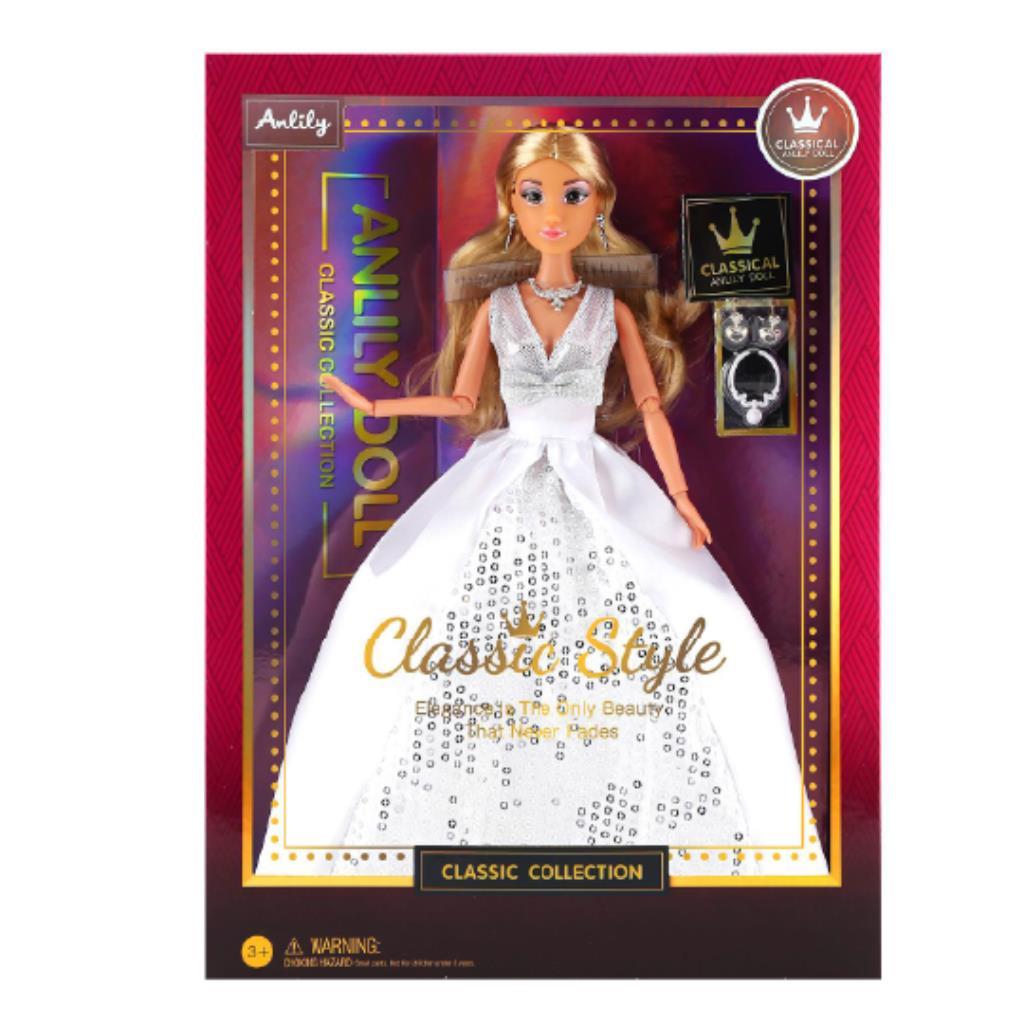 Anlily Classic Style Princess Doll – Sparkling White & Silver Gown Edition with Jewelry Accessories