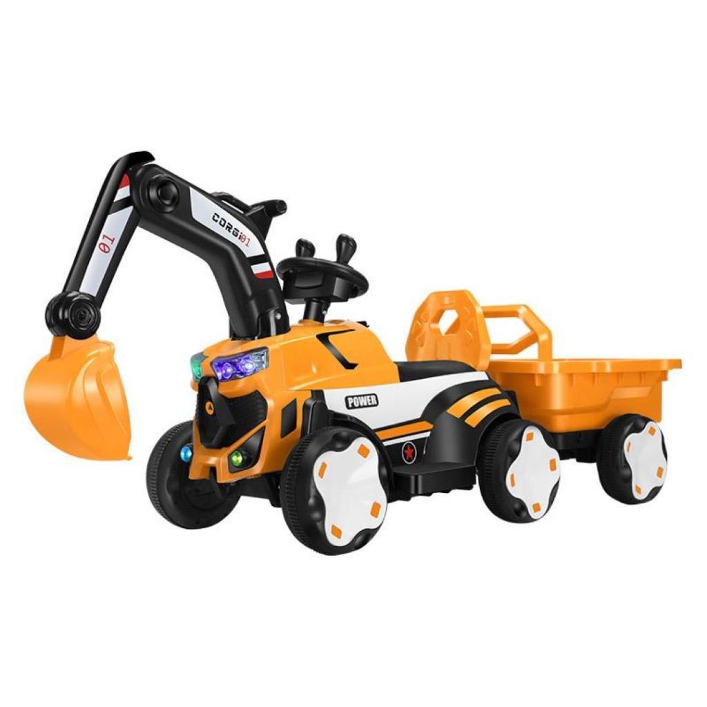 Kids Ride-On Excavator Truck with Trailer - Orange