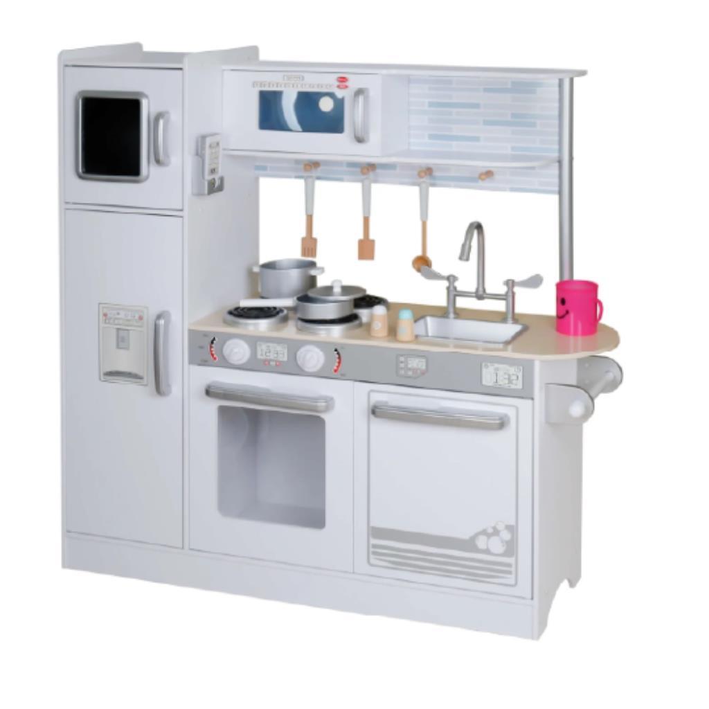 مطبخ أطفال خشبي فاخر مع ثلاجة وإكسسوارات كاملة
